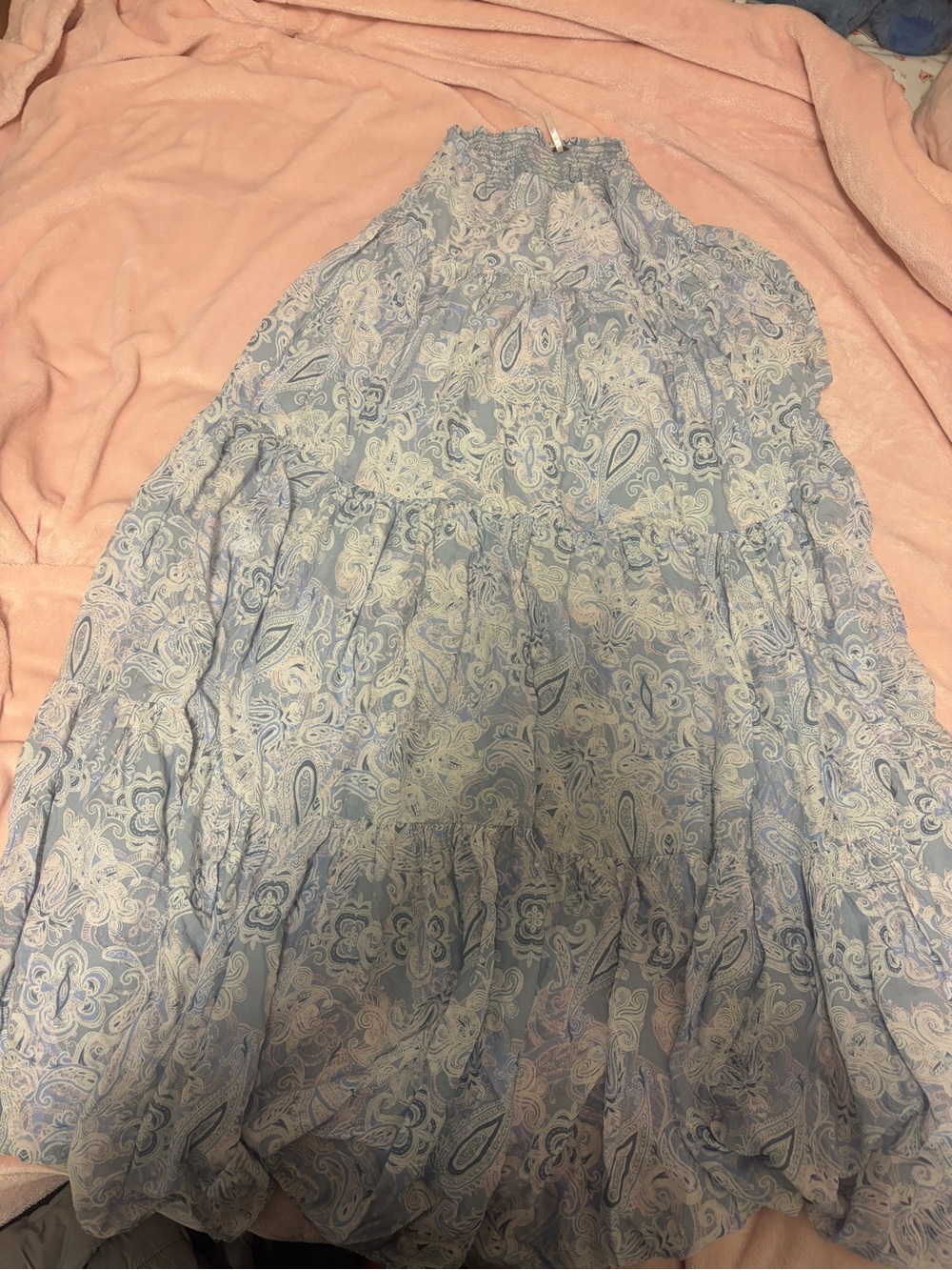 Free People Light Blue Paisley Halter Tiered Maxi Skirt